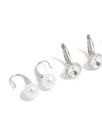 Silver Diamante & Pearl Huggie Earrings 3-Pack - link has visual effect only