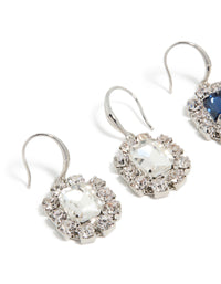 Silver Clear & Blue Diamante Hook Earrings 2- Pack - link has visual effect only