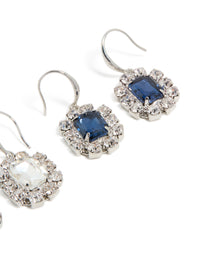 Silver Clear & Blue Diamante Hook Earrings 2- Pack - link has visual effect only