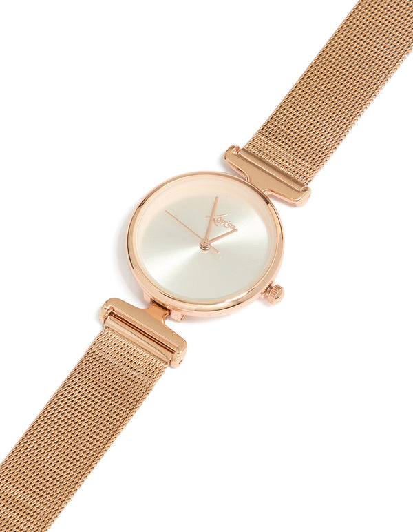Rose Gold Round Mesh Watch