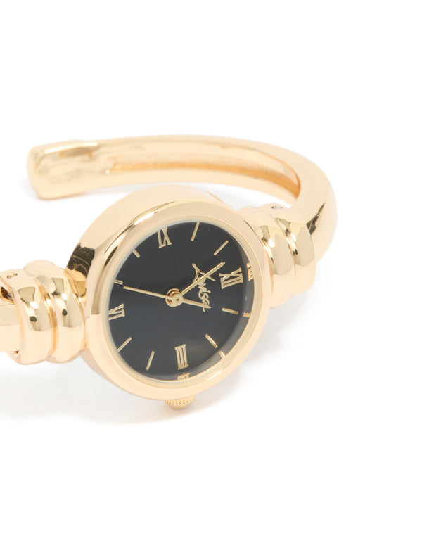 Gold Plated Black Watch Face Centre Bangle