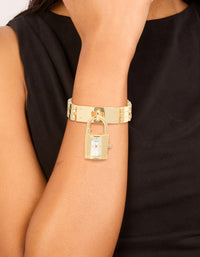 Gold Padlock Watch  Bracelet - link has visual effect only