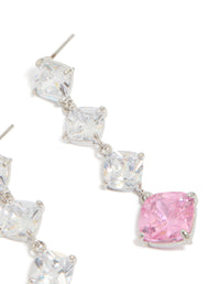 Silver Pink Cubic Zirconia Rhombus Drop Earrings - link has visual effect only