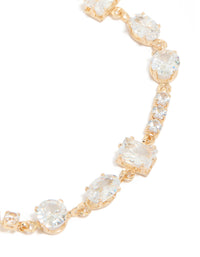 Gold Rectangle & Circle Cubic Zirconia Tennis Bracelet - link has visual effect only