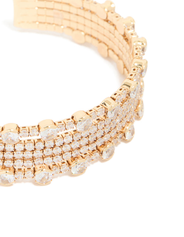 Gold Mini Bezel Set Cubic Zirconia Wrist Cuff