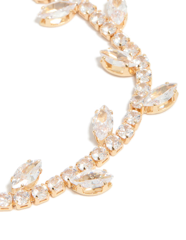 Gold Cubic Zirconia Marquise Vine Toggle Bracelet