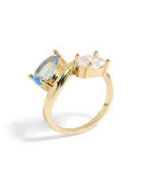 Gold Plated Clear & Blue Cubic Zirconia Ring - link has visual effect only