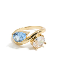 Gold Plated Clear & Blue Cubic Zirconia Ring - link has visual effect only