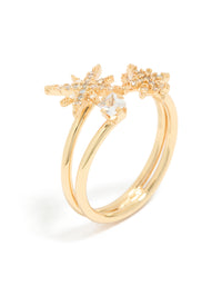 Featuring celestial star diamante layered ring with gold plated finish and statement details side detail view - link has visual effect only
