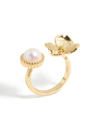 Gold Plated Pearl & Flower Ring - link has visual effect only
