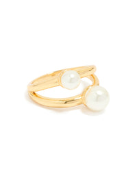 Waterproof Gold Plated Stainless Steel Pearls Split Band Ring - link has visual effect only