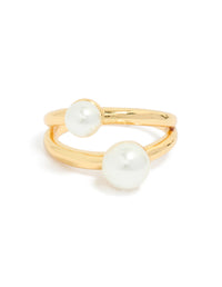Waterproof Gold Plated Stainless Steel Pearls Split Band Ring - link has visual effect only