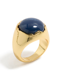 Gold Plated Oversized Blue Jewel Ring - link has visual effect only