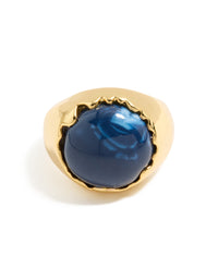 Gold Plated Oversized Blue Jewel Ring - link has visual effect only