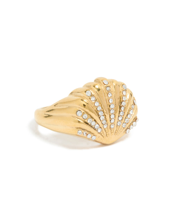 Waterproof Gold Plated Stainless Steel Shell Large Ring