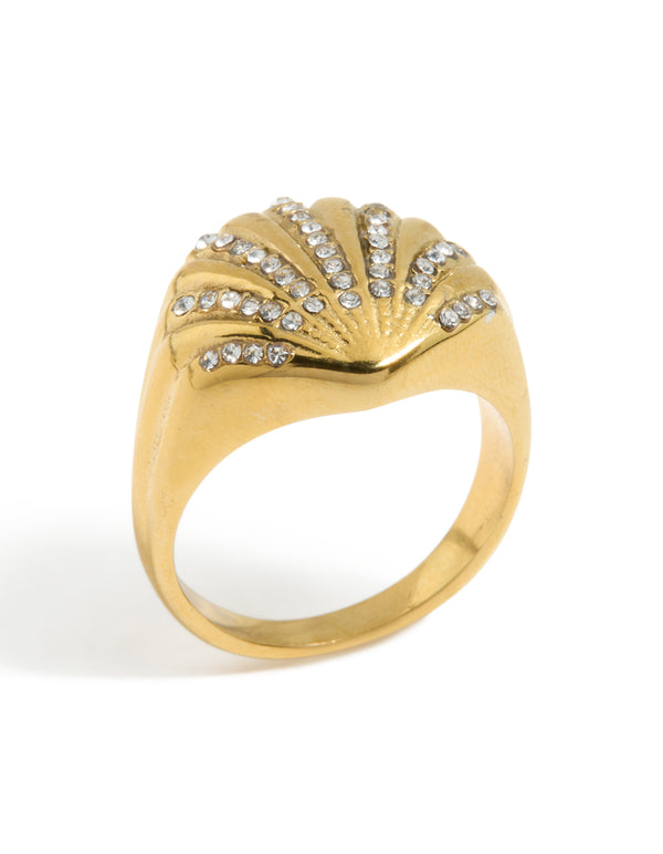 Waterproof Gold Plated Stainless Steel Shell Large Ring