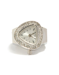 Silver Diamante Watch Ring - link has visual effect only