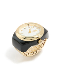 Gold & Black Steel Watch Ring - link has visual effect only
