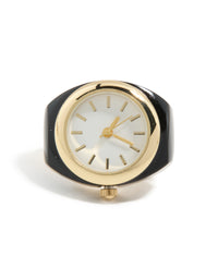 Gold & Black Steel Watch Ring - link has visual effect only