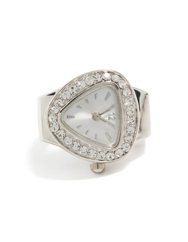 Silver Diamante Watch Ring