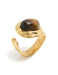 Crafted from waterproof gold plated stainless steel with brown marble oval stone in statement style front view - link has visual effect only