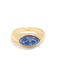 Gold Plated Blue & White Moody Stone Ring - link has visual effect only