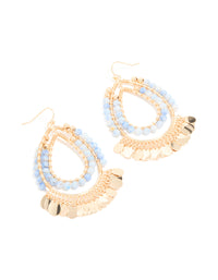 Blue Beaded & Gold Disc Layered Teardrop Earrings - link has visual effect only