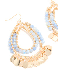 Blue Beaded & Gold Disc Layered Teardrop Earrings - link has visual effect only