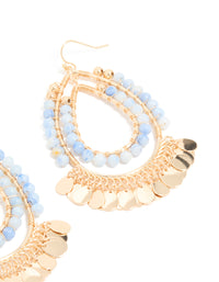 Blue Beaded & Gold Disc Layered Teardrop Earrings - link has visual effect only