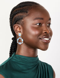 Gold Light Blue Beaded Oval Drop Earrings - link has visual effect only