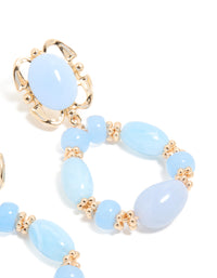 Gold Light Blue Beaded Oval Drop Earrings - link has visual effect only