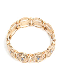 Antique Gold Blue Oval Disc Boho Stretch Bracelet - link has visual effect only