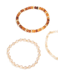 Clear & Brown Beaded Stretch Bracelets 3-Pack - link has visual effect only