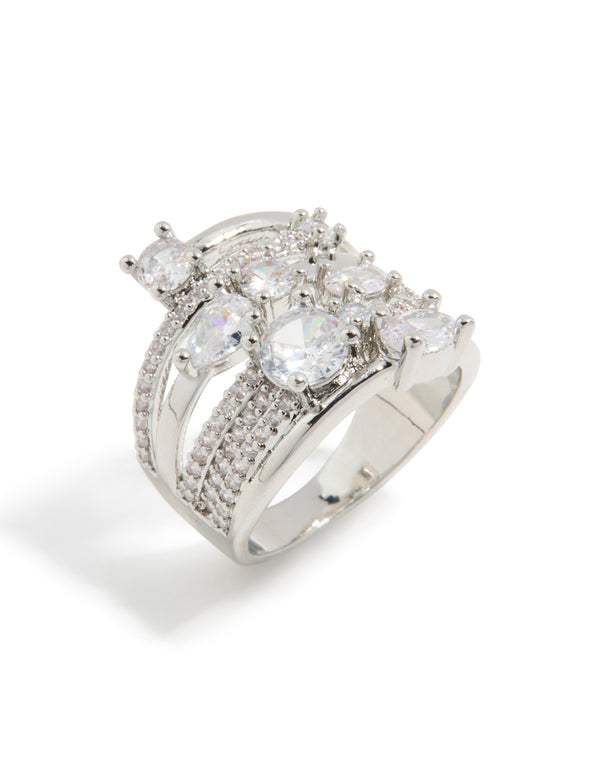 Silver Multi Cubic Zirconia Layered Wrap Ring