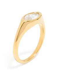Waterproof Gold Plated Stainless Steel Lovely Cubic Zirconia Signet Ring - link has visual effect only