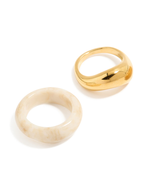 Waterproof Gold Plated Stainless Steel & Acrylic Stacking Rings 3-Pack