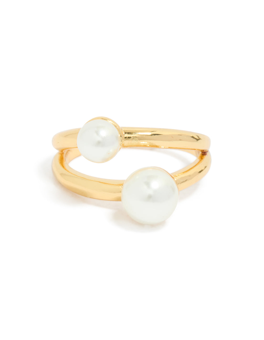 This waterproof gold plated stainless steel pearls split band ring features accents side detail view