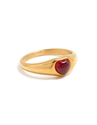 Featuring a waterproof gold plated stainless steel petite heart ring in crimson side detail view - link has visual effect only