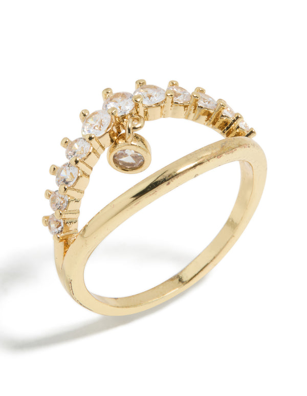 Gold Plated Cubic Zirconia Split Charm Ring