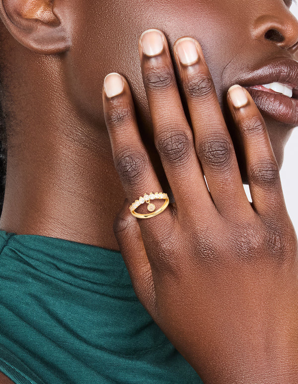 Gold Plated Cubic Zirconia Split Charm Ring