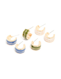 Gold Blue &  Green Enamel Small Hoop Earrings 3-Pack - link has visual effect only