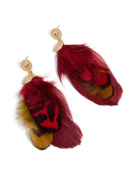 Gold Hot Pink & Yellow Feather Drop Earrings - link has visual effect only