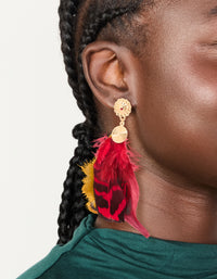 Gold Hot Pink & Yellow Feather Drop Earrings - link has visual effect only
