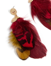 Gold Hot Pink & Yellow Feather Drop Earrings - link has visual effect only