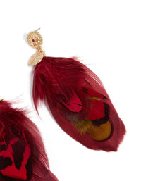Gold Hot Pink & Yellow Feather Drop Earrings - link has visual effect only