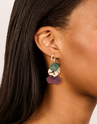 Gold Green & Purple Five Petal Drop Earrings - link has visual effect only