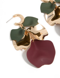 Gold Green & Purple Five Petal Drop Earrings - link has visual effect only