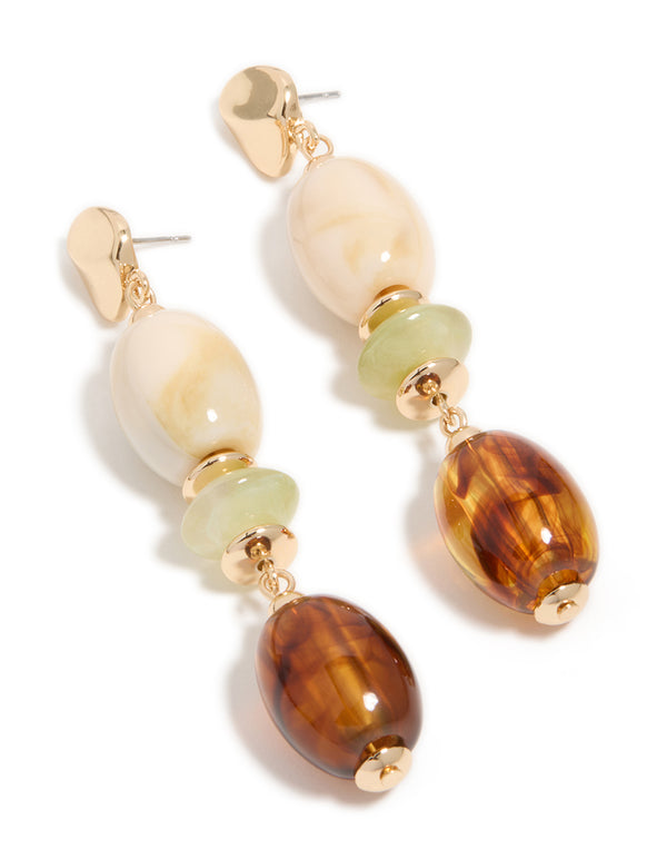 Gold & Acrylic Mixed Size Beaded Drop Earrings