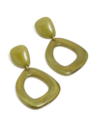 Showcasing organic green acrylic open oval drop earrings with statement style in olive front view - link has visual effect only
