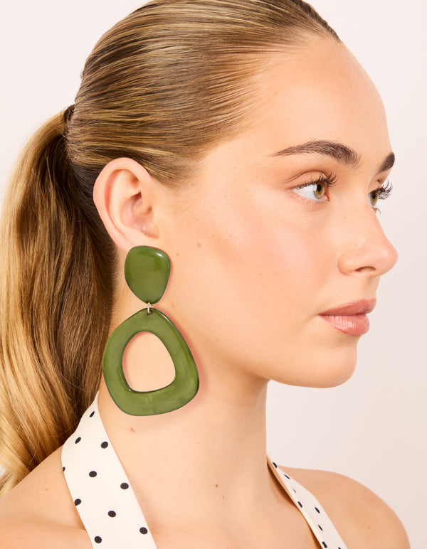 Organic Green Acrylic Open Oval Drop Earrings
